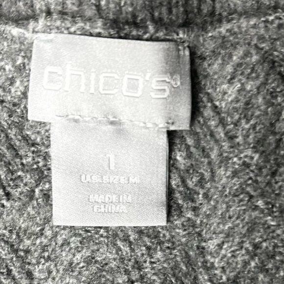 Chico’s Herringbone Heather Gray Textured Tunic Sweater with Deep V-Neck Medium - Picture 8 of 12